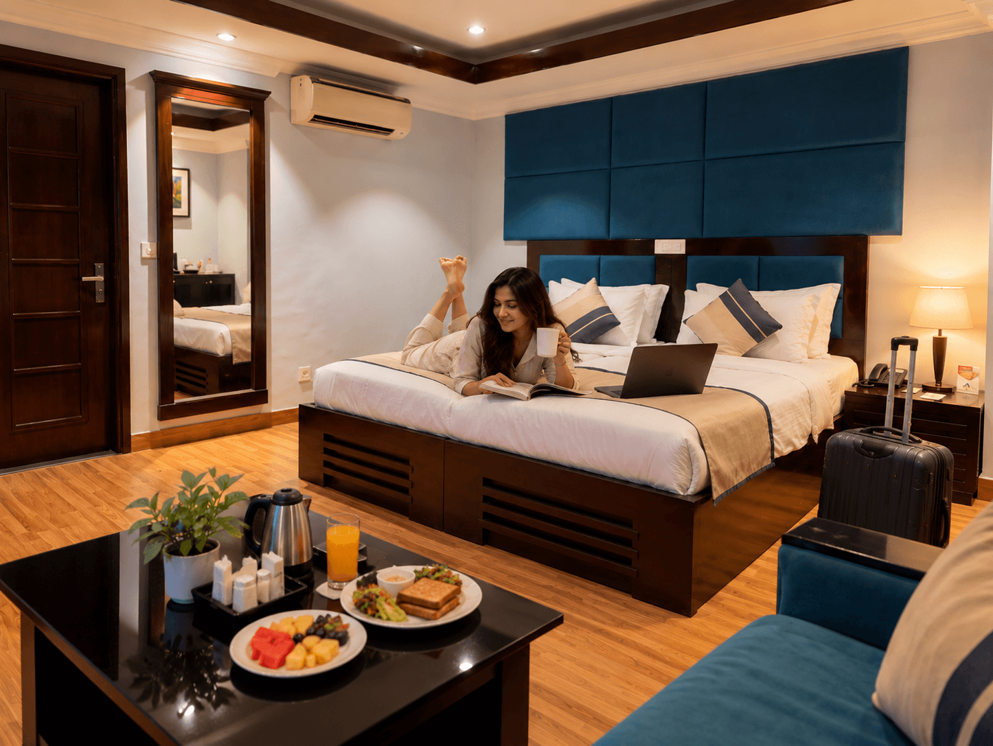 ASAR Safdarjung hotel room with a guest enjoying a relaxing stay in South Delhi